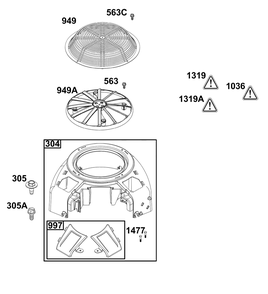 Blower Housing Group Diagram and Parts List for 40T877-0015-B5  Briggs and Stratton Engine